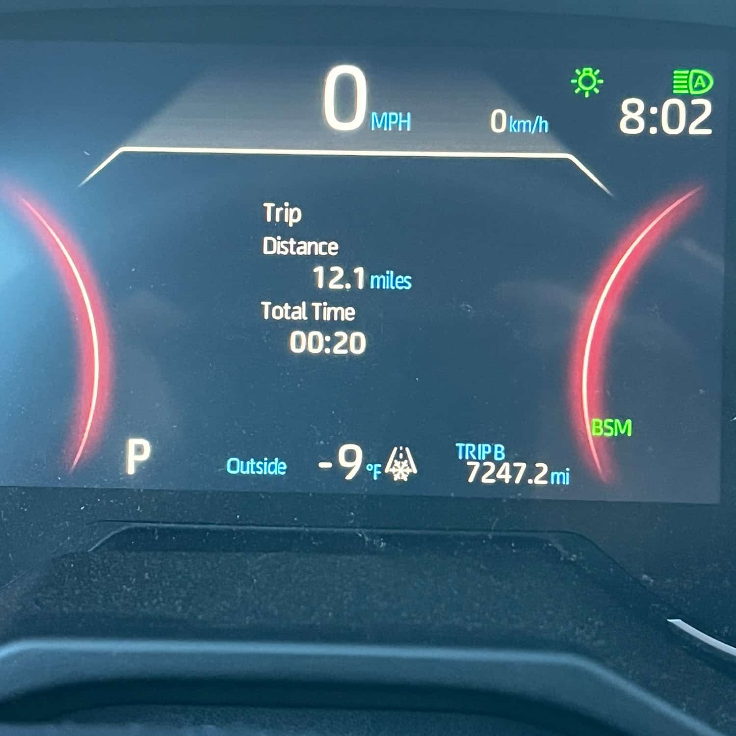 Dash of cold car showing -9 degrees