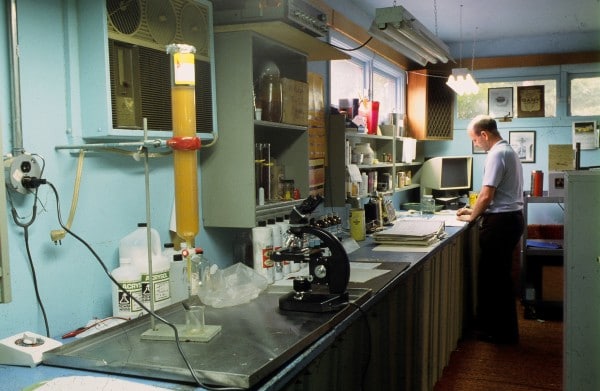Frank Reick in the home lab, 1970s