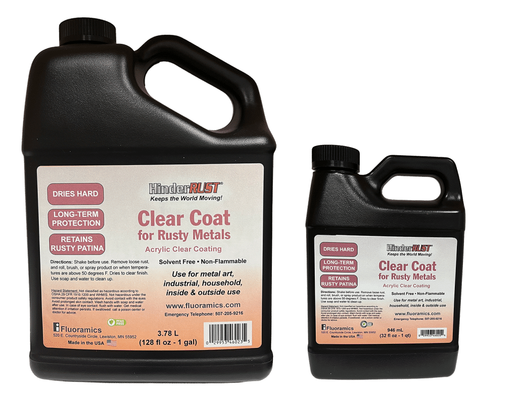 Gallon and quart jugs of HinderRUST Clear Coat for Rust Metals