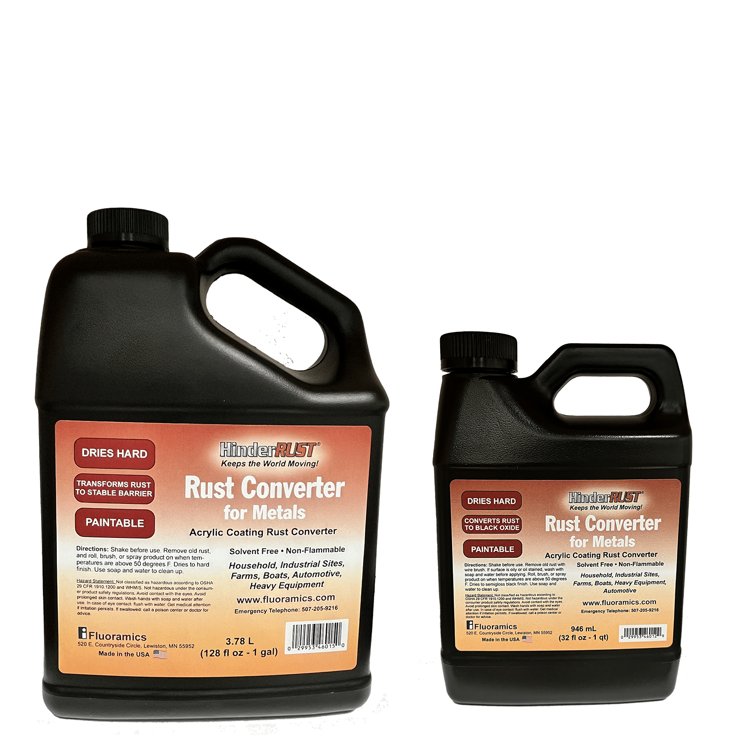 Gallon and Quart jugs of Rust Converter for Metals